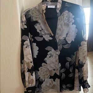 Calvin Klein Black and White Floral Blouse